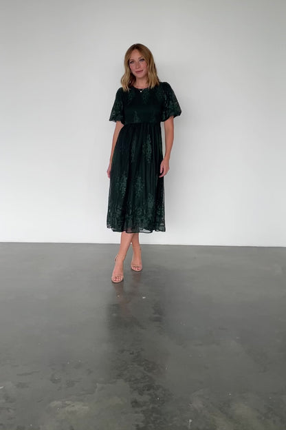 Corrine Embroidered Midi Dress | Emerald