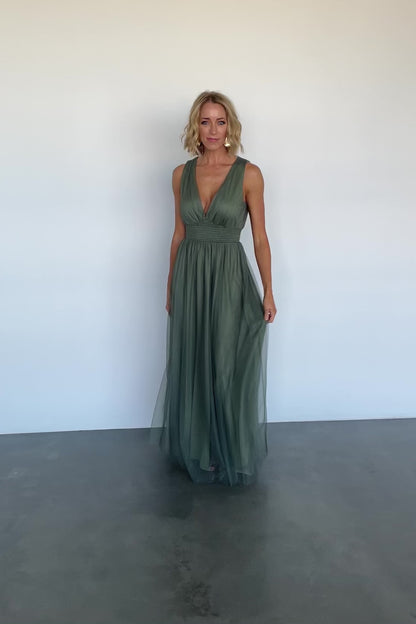 Kamila Tulle Maxi Dress | Dark Sage