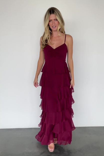 Tiana Tiered Maxi Dress | Burgundy