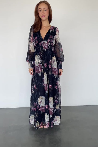 Jolie Embroidered Tulle Dress | Midnight + Mauve Floral