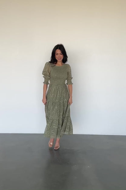 Nellie Smocked Midi Dress | Sage Green