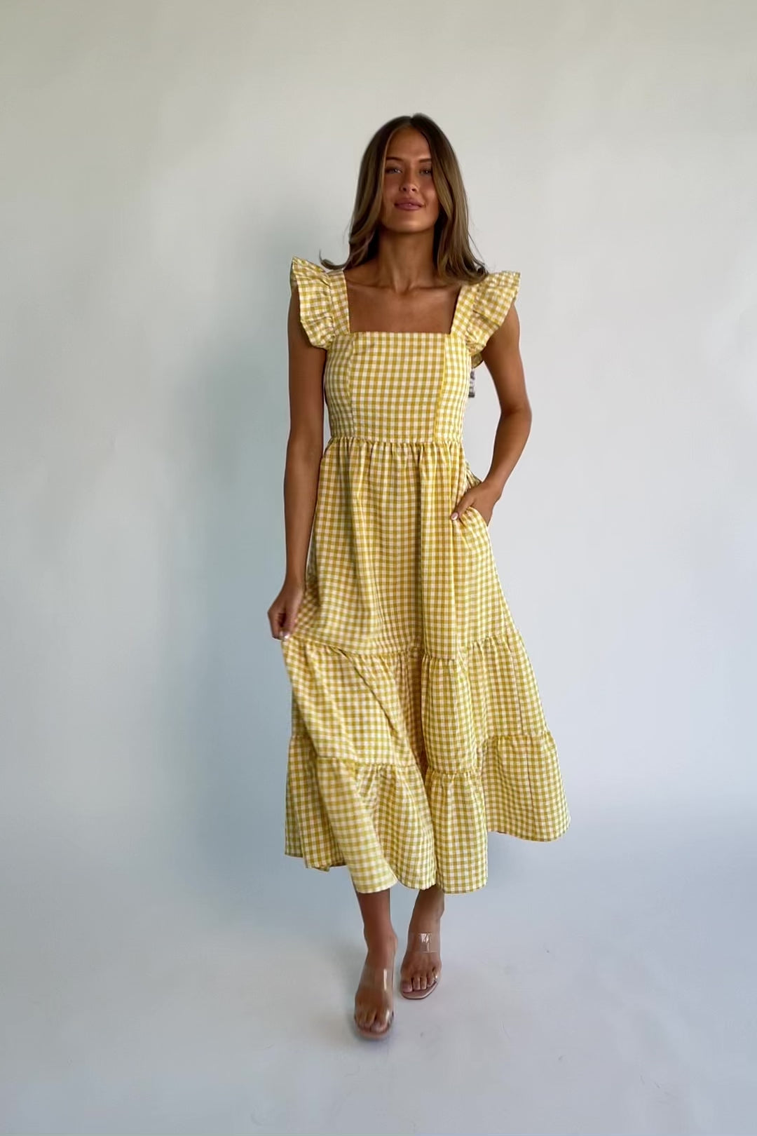 knee length dresses for ladies Campbell Gingham Maxi Dress