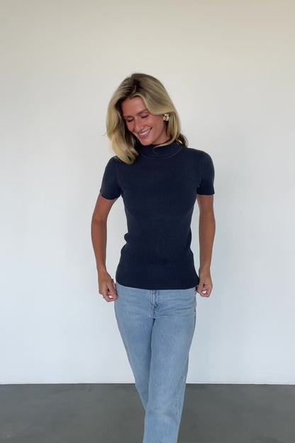 Edie Mock Neck Top | Deep Slate Blue