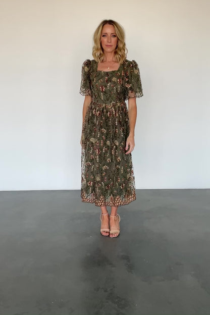 Ravenna Embroidered Dress | Olive Floral