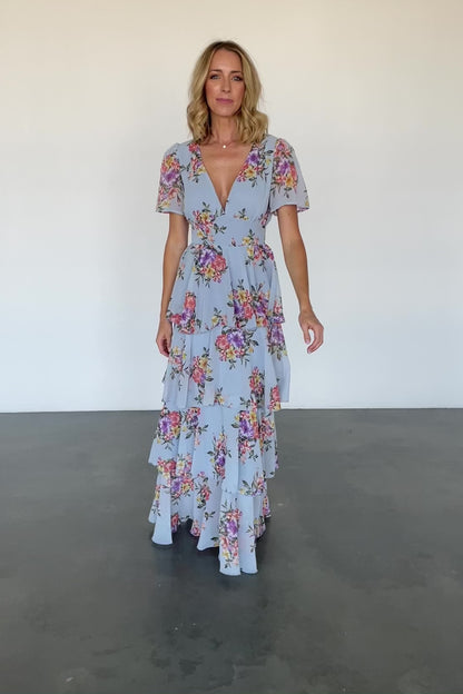 Montaigne Ruffle Maxi Dress | Light Blue Floral