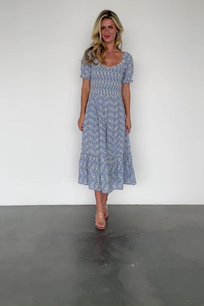 Piper Eyelet Midi Dress | Blue + Ivory