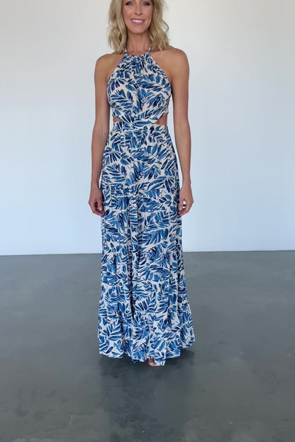 Brett Halter Maxi Dress | Cobalt Print