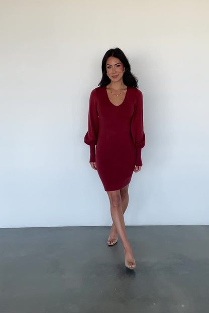 Suki V Neck Sweater Dress | Brick