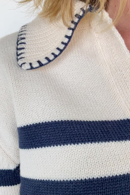 Bastian Striped Sweater | Cream + Navy