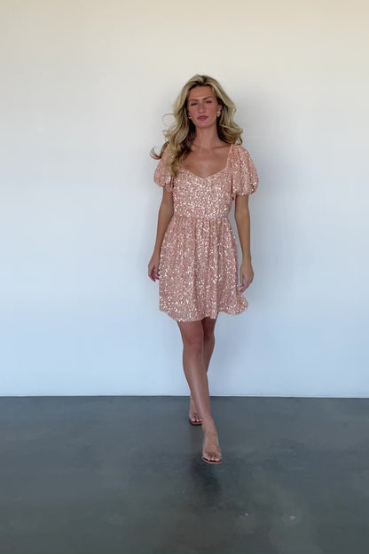 Ainsley Sequin Short Dress | Rose Gold