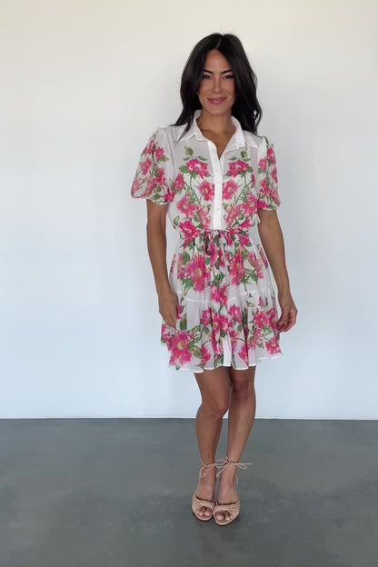 Antonella Short Dress | Off White + Pink Floral