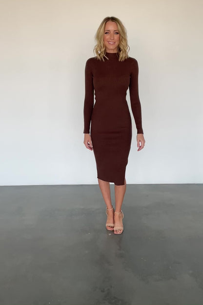 Knightsbridge Ribbed Sweater Midi Dress | Brown