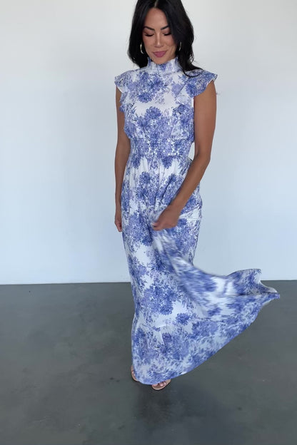 Kearny Ruffle Maxi Dress | White + Blue Floral