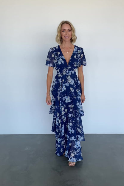 Montaigne Ruffle Maxi Dress | Navy + Blue Floral