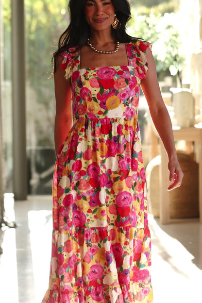 Ayla Tiered Maxi Dress | Pink Multi Floral