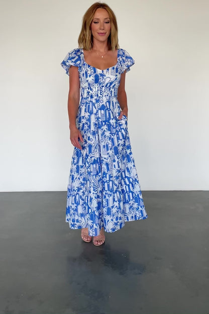 Catira Maxi Dress | Blue + White