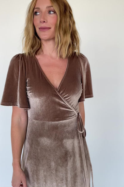 Katelyn Velvet Maxi Wrap Dress | Taupe