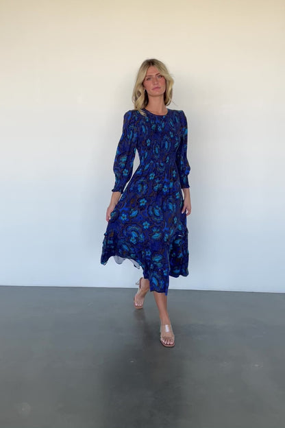 Andersen Smocked Midi Dress | Cobalt Floral