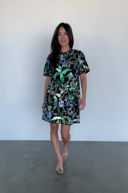 Patricia Sequin Short Dress | Black + Blue Multi