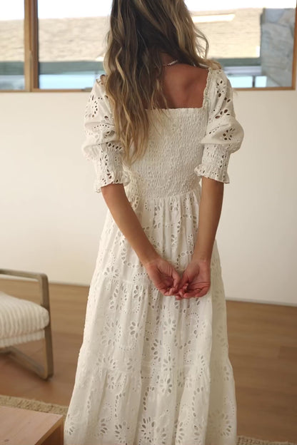 Ella Eyelet Midi Dress | White