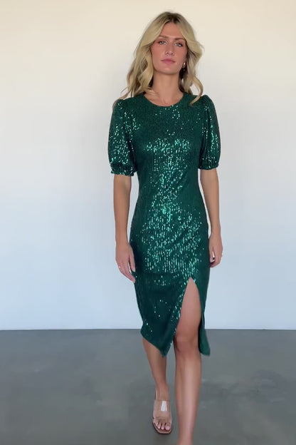 Socorro Sequin Midi Dress | Emerald