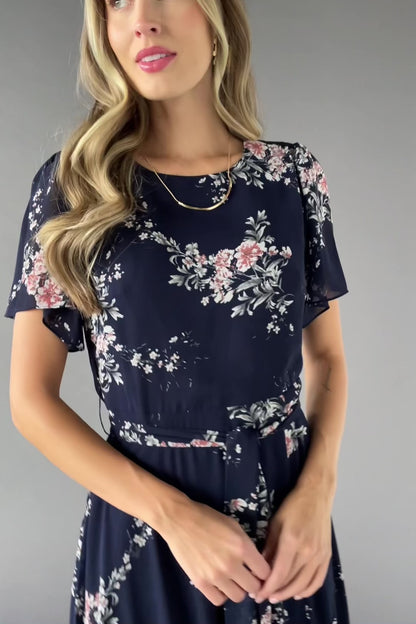 Naomi Short Sleeve Maxi Dress | Navy Floral