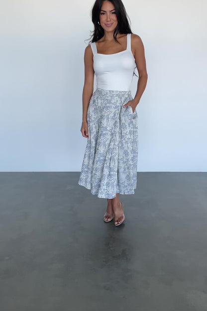 Jeanne Pleated Midi Skirt | Pearl + Light Blue