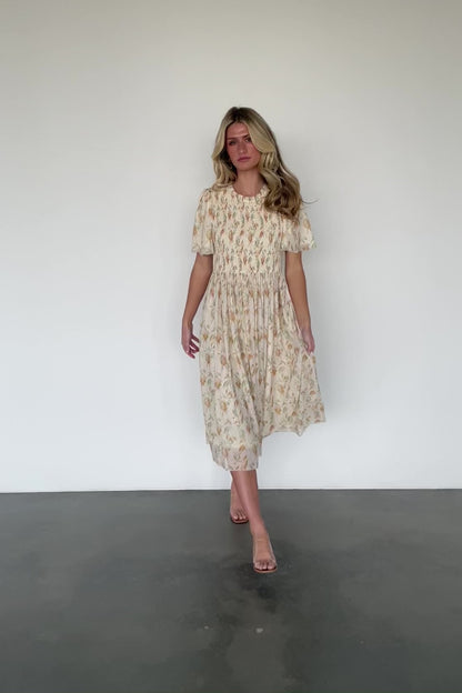 Bailey Smocked Midi Dress | Ivory + Golden Floral