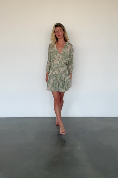 Yves Short Dress | Green print