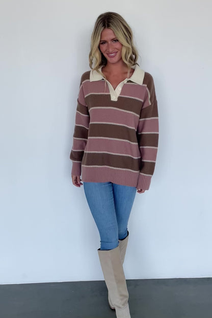 Priya Striped Sweater | Mauve + Mocha