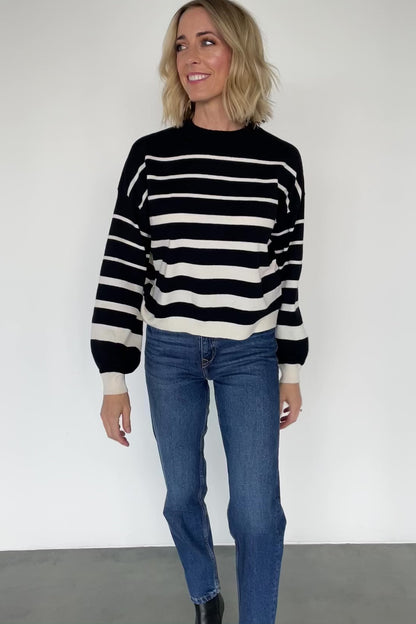 Jensen Stripe Sweater Top | Black + Ivory