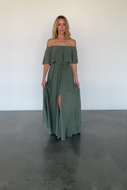 Victoria Off Shoulder Maxi Dress | Dark Sage