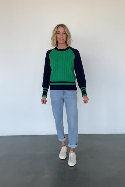 Marsha Cable Knit Sweater | Green + Navy