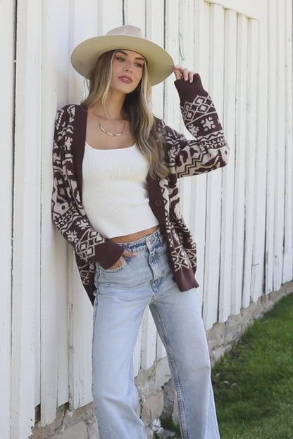 Jackson Oversized Cardigan | Dark Mocha Print