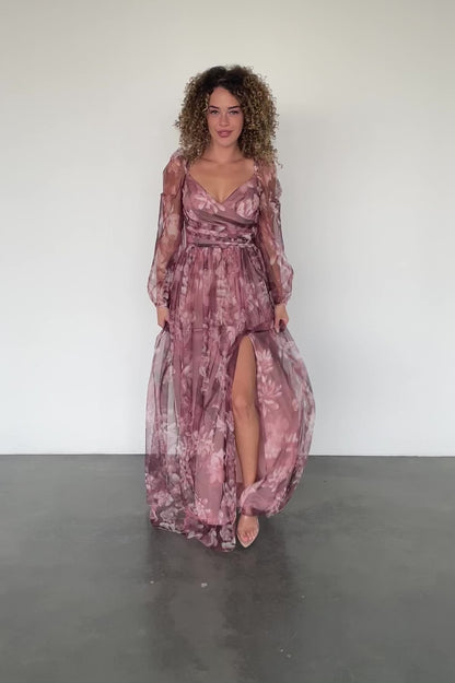 Nara Tulle Maxi Dress | Deep Mauve Floral