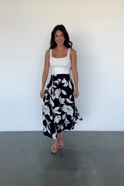 Osaka Midi Skirt | Black + White Floral