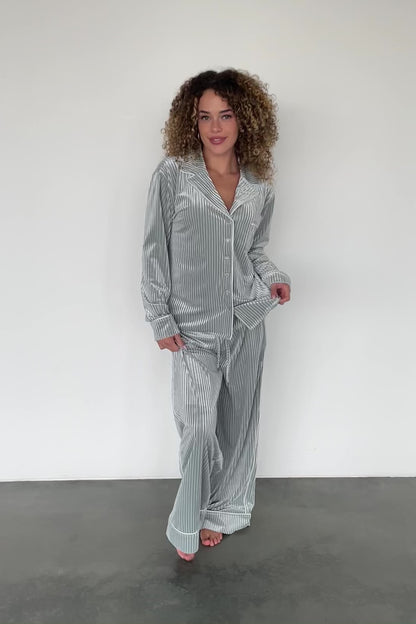 Klara Ribbed Velvet Pajama Set | Sage