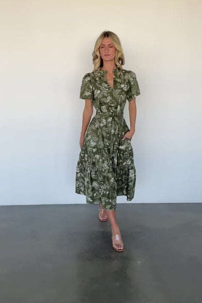 Adara Midi Dress | Olive Floral