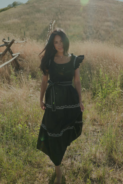 Elisa Embroidered Midi Dress | Black