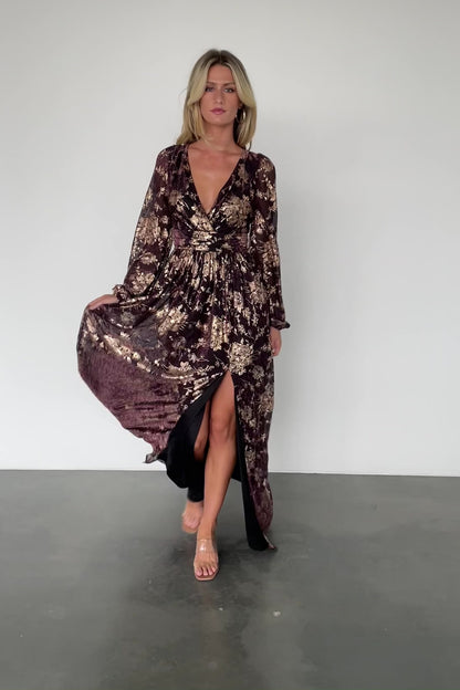 Charlene Maxi Dress | Wine + Gold