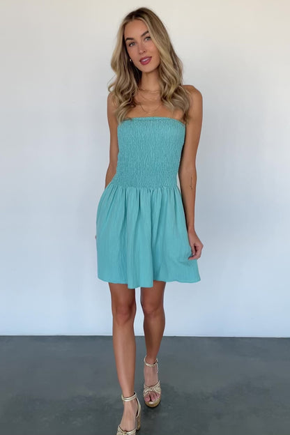 Cielo Strapless Short Dress | Aqua