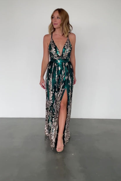 Eirena Sparkle Gown | Emerald + Rose Gold