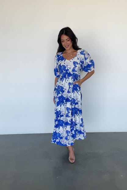 Leela Maxi Dress | Cobalt + Off White