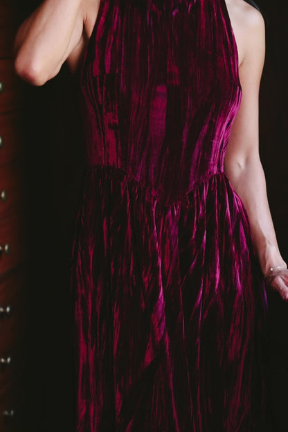 Octavia Velvet Midi Dress | Cranberry