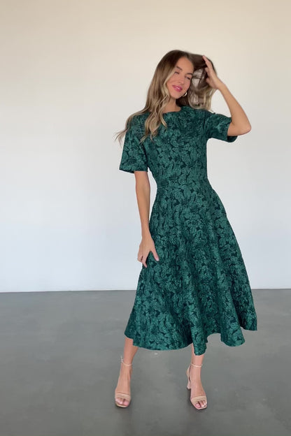 Kya Embossed Midi Dress | Emerald Green