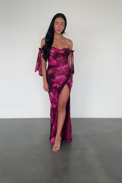 Allegra Off Shoulder Maxi Dress | Berry Rouge Floral