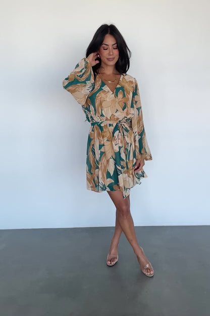 Juno Short Dress | Green + Gold Floral