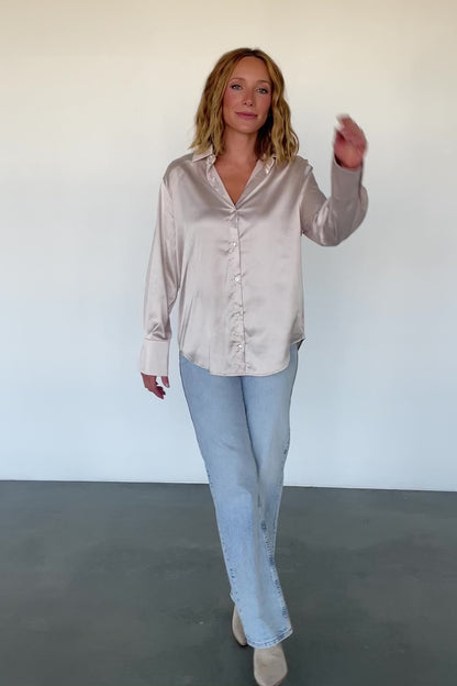 Kacey Satin Button Up Top | Champagne