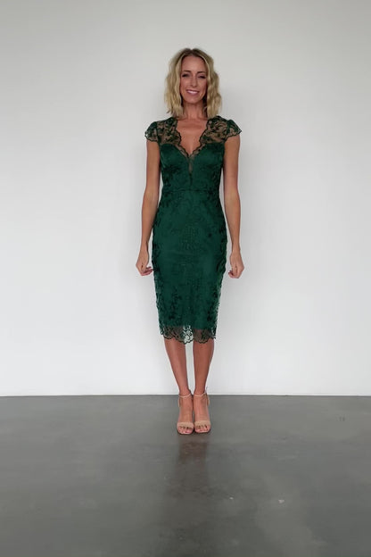 Jordana Embroidered Midi Dress | Emerald