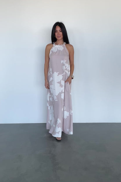 Aurelia Column Maxi Dress | Natural + White